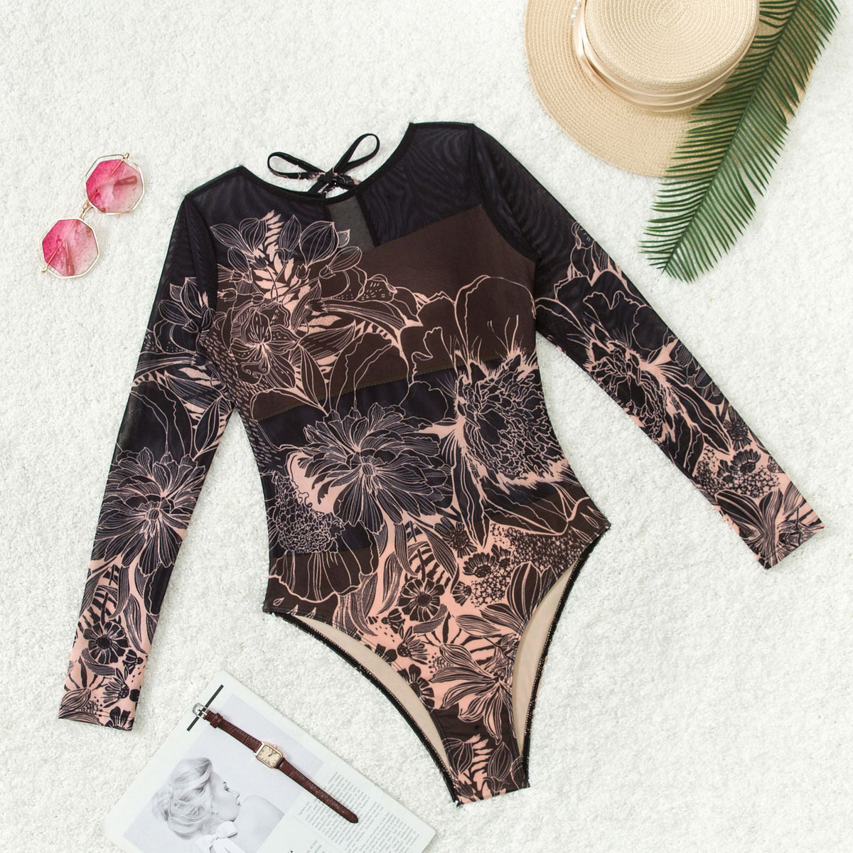 Mesh Long Sleeve One Piece Swimsuit