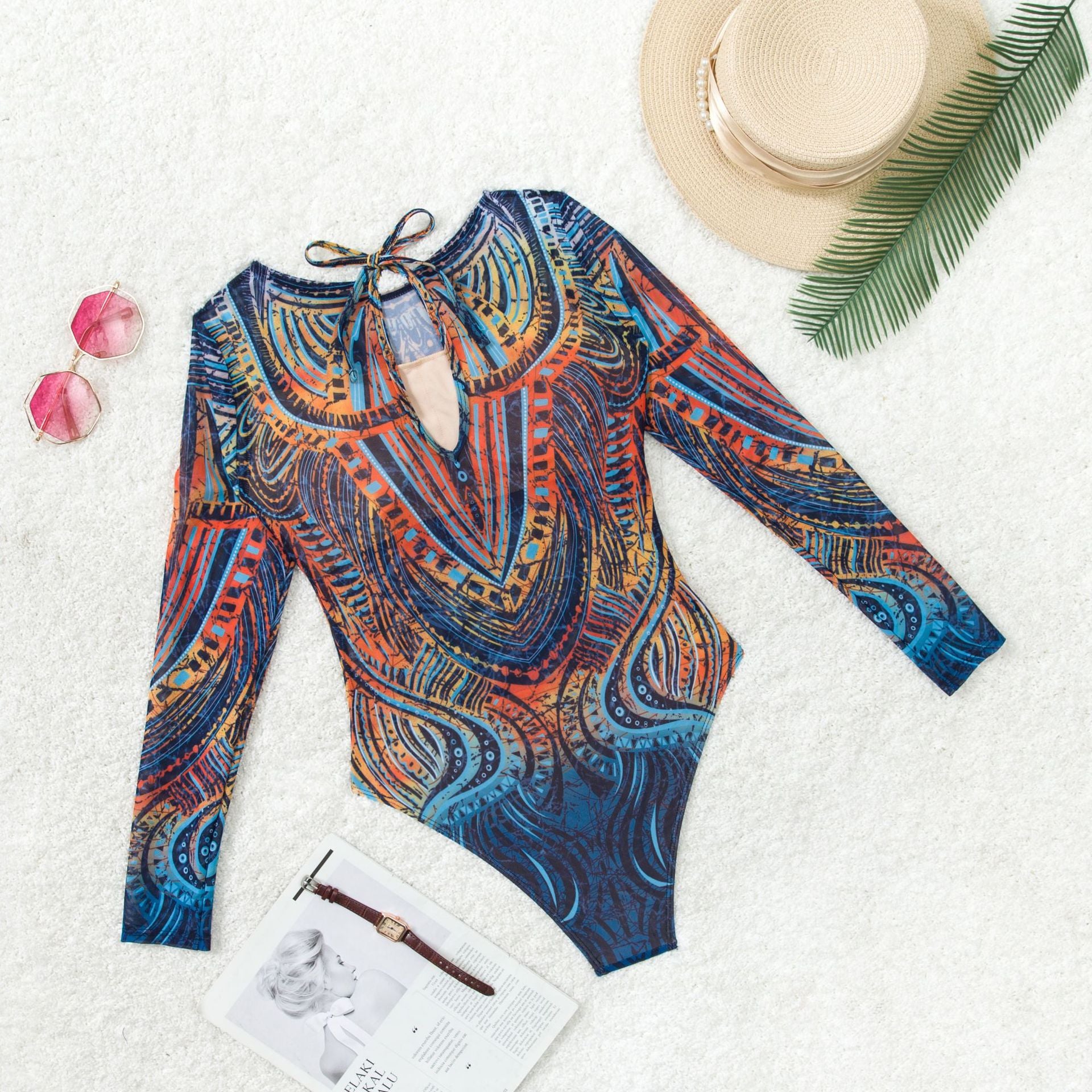 Traje de baño de una pieza de manga larga de malla
