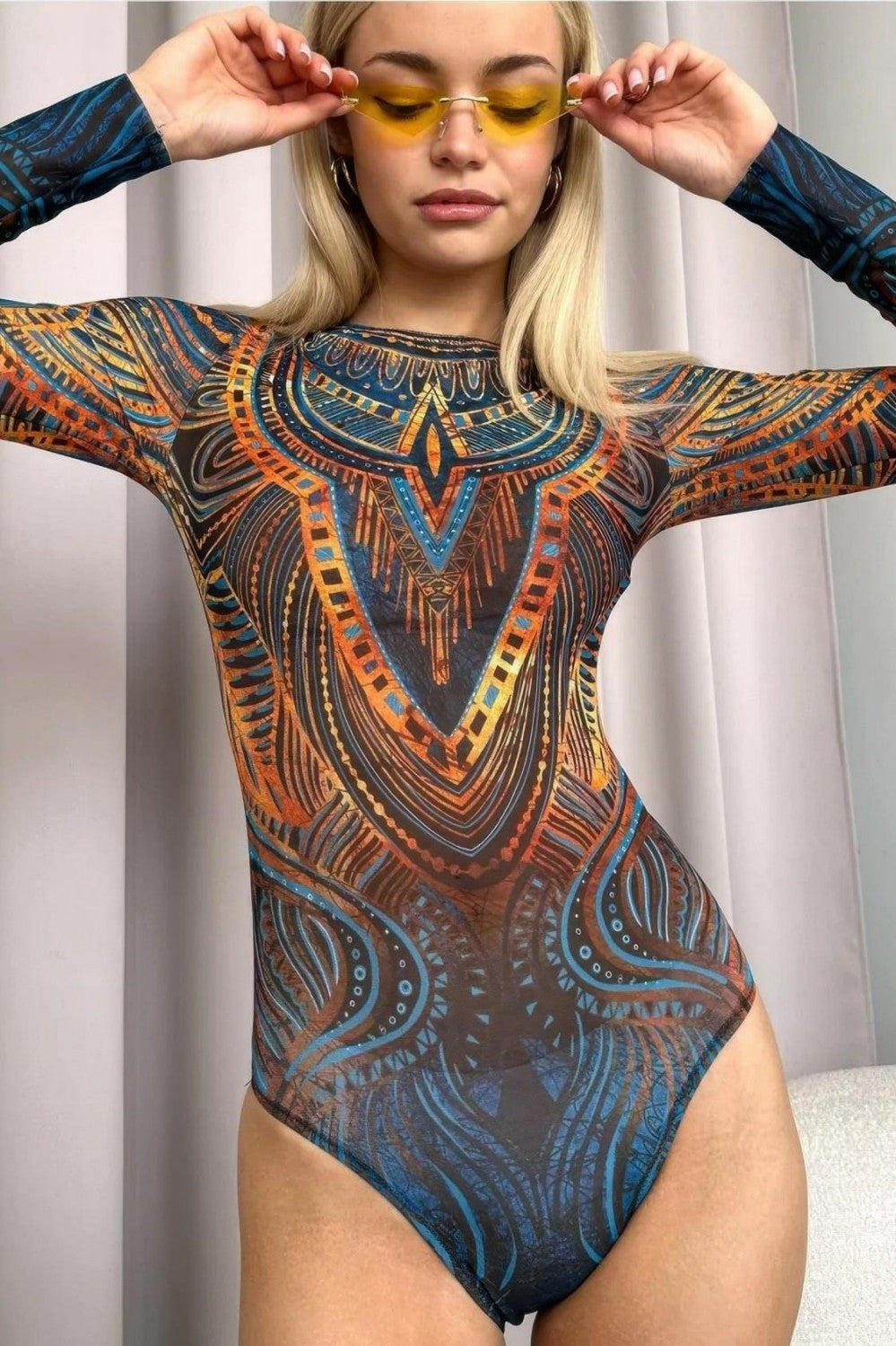 Mesh Long Sleeve One Piece Swimsuit