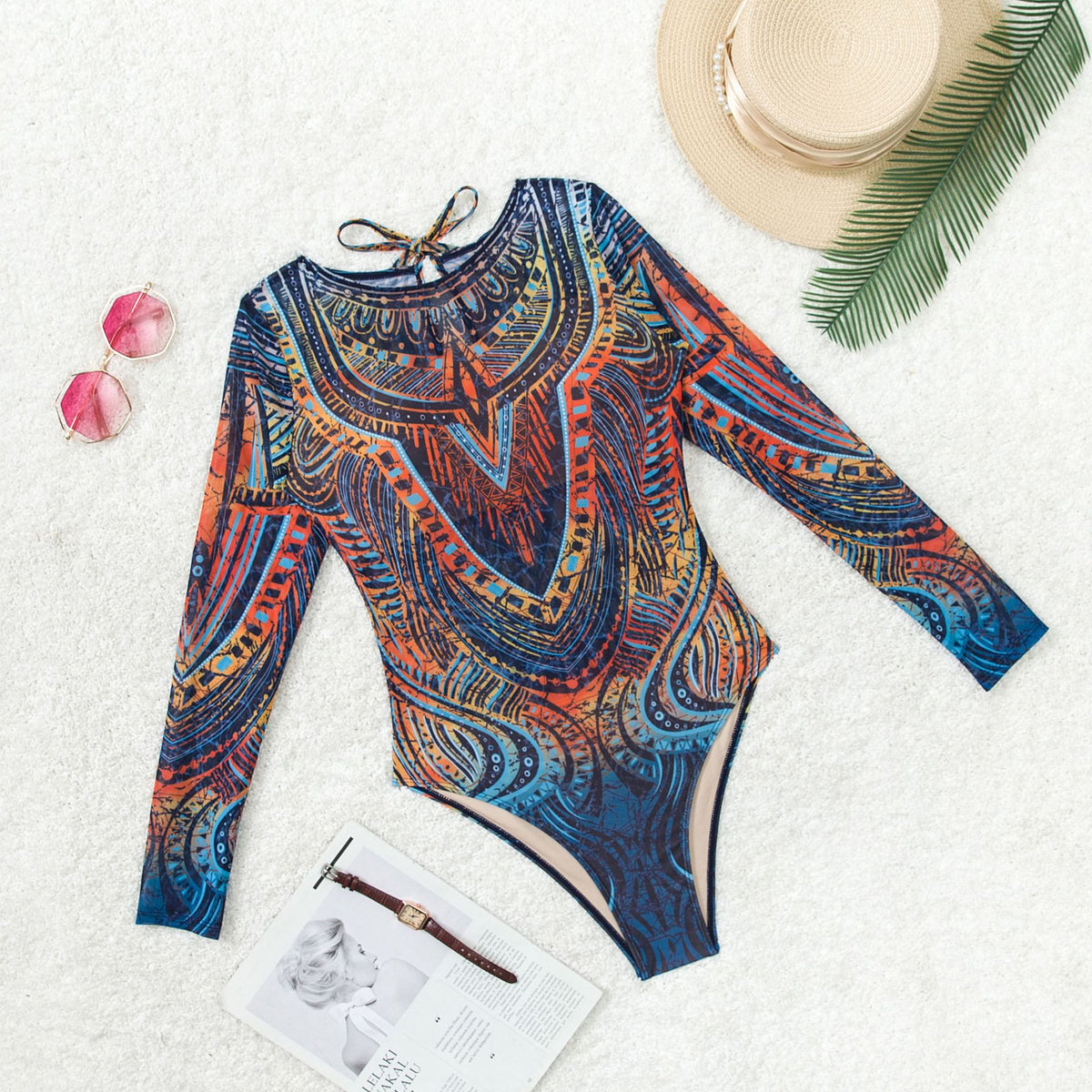 Mesh Long Sleeve One Piece Swimsuit