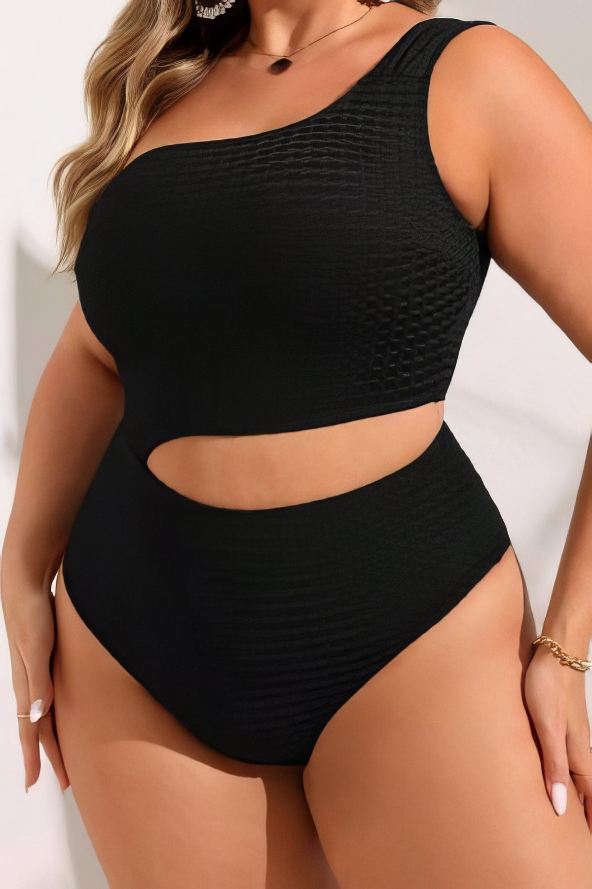 Plus Size One Shoulder Cutout Swimsuit