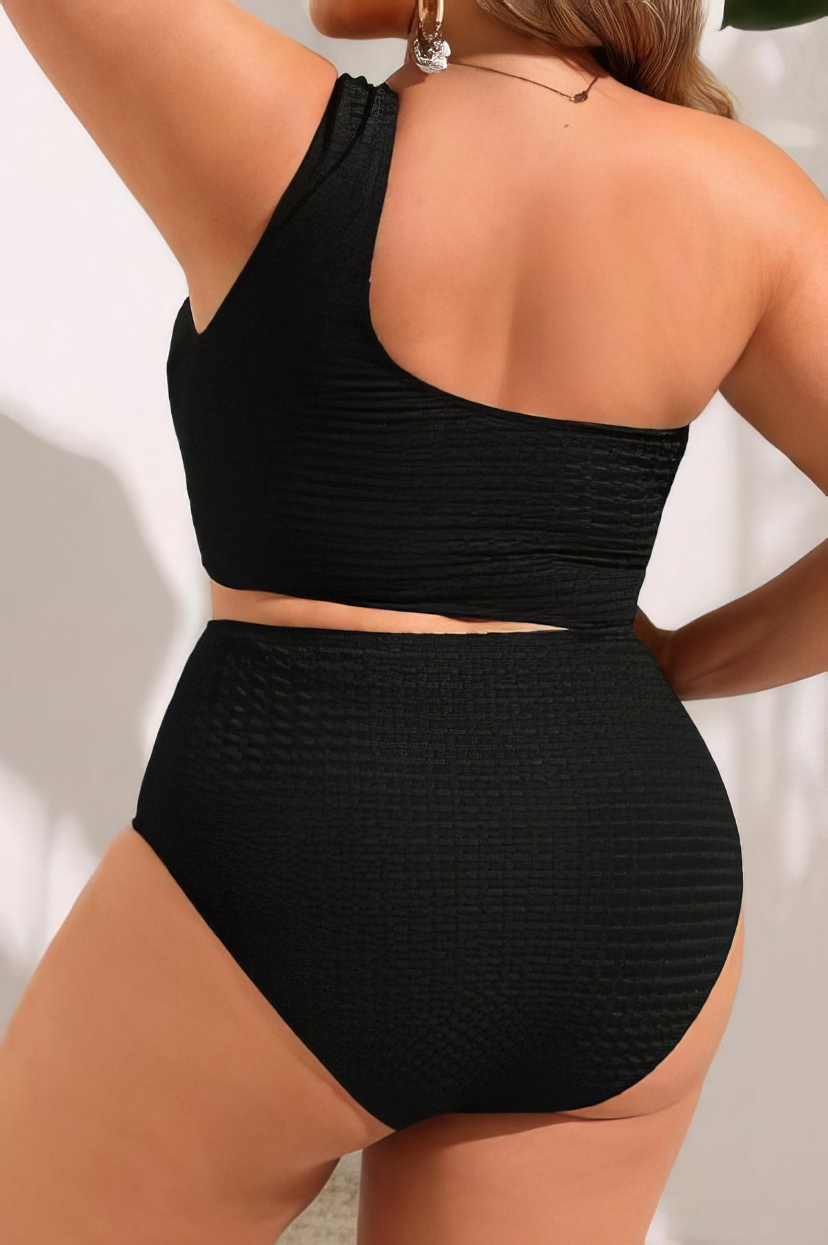 Plus Size One Shoulder Cutout Swimsuit