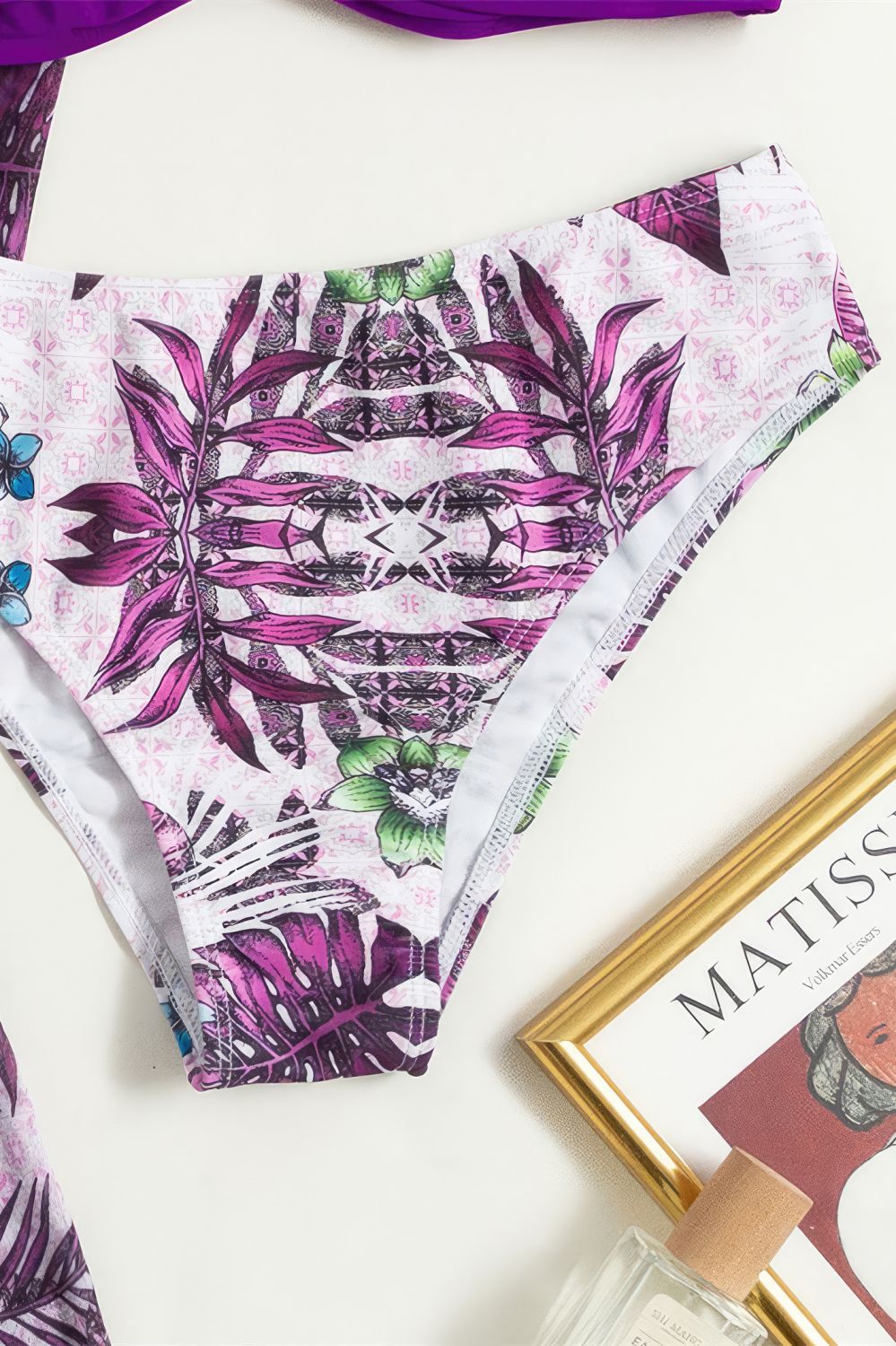 Purple-Floral-Print-Low-Waist-With-Cover-Up-Three-Pieces-Bikini-Set