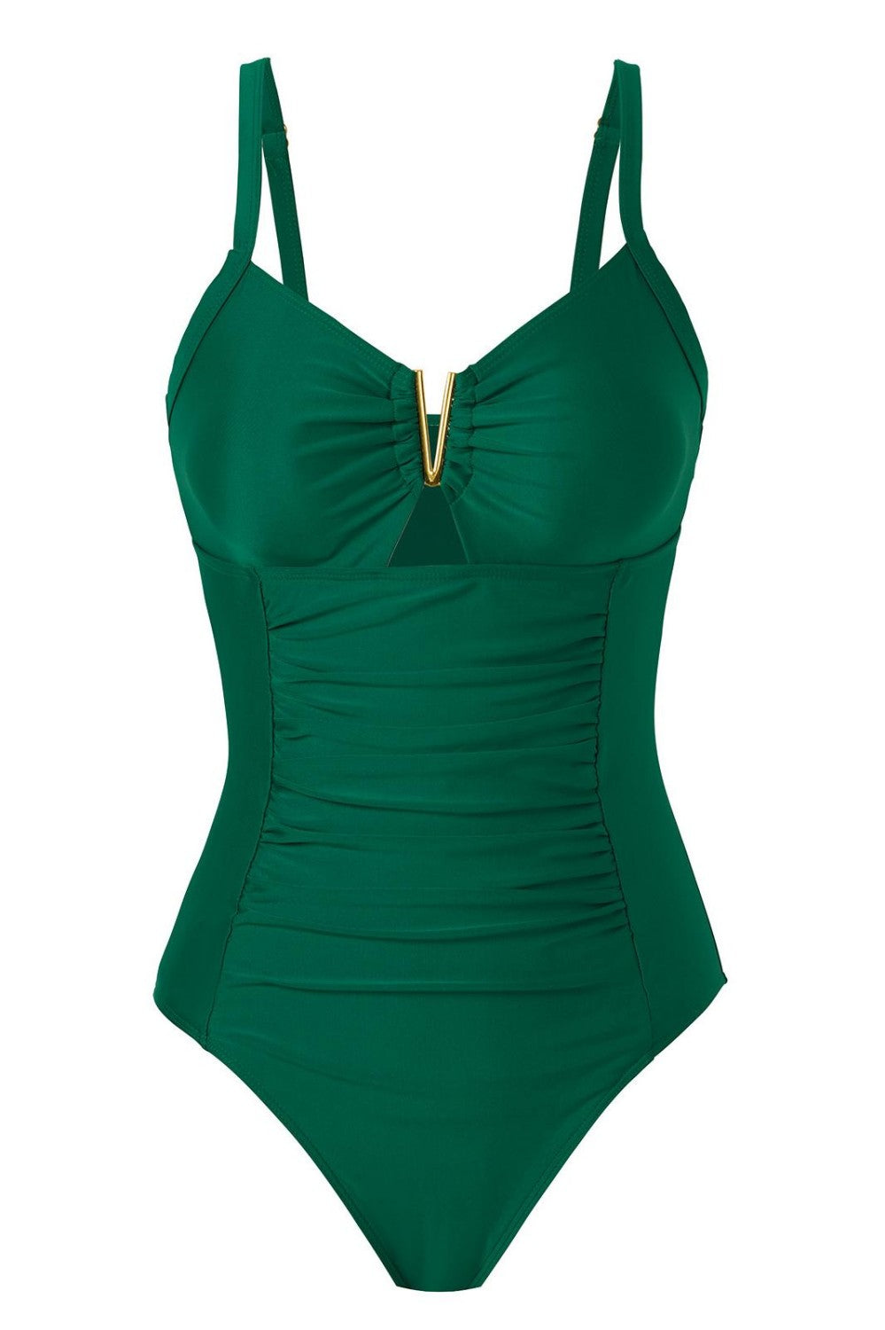Ruched One-Piece Swimsuit With Metal V Detail