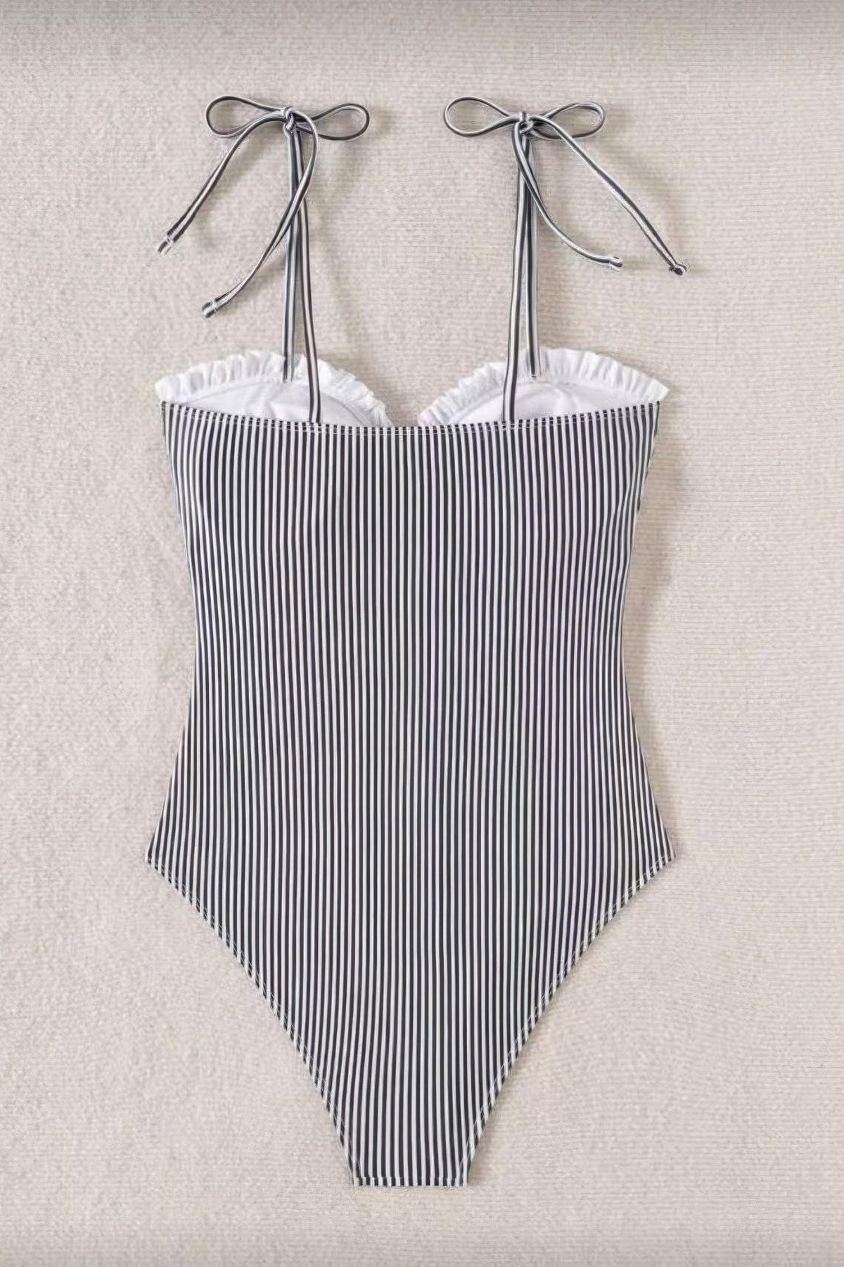 Seersucker Tie Shoulder One Piece Swimsuit