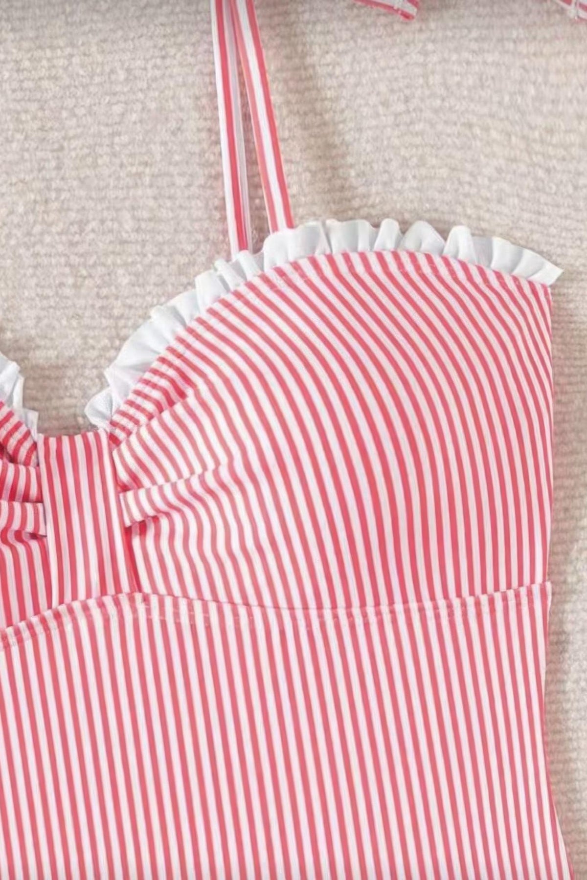 Seersucker Tie Shoulder One Piece Swimsuit