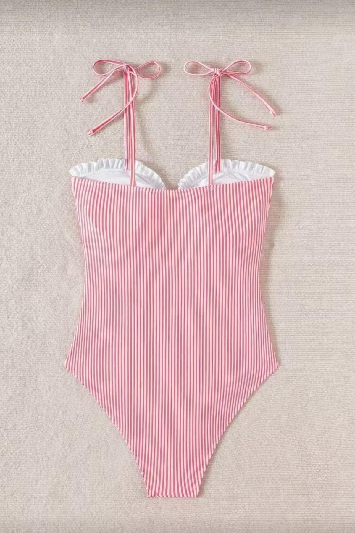 Seersucker Tie Shoulder One Piece Swimsuit