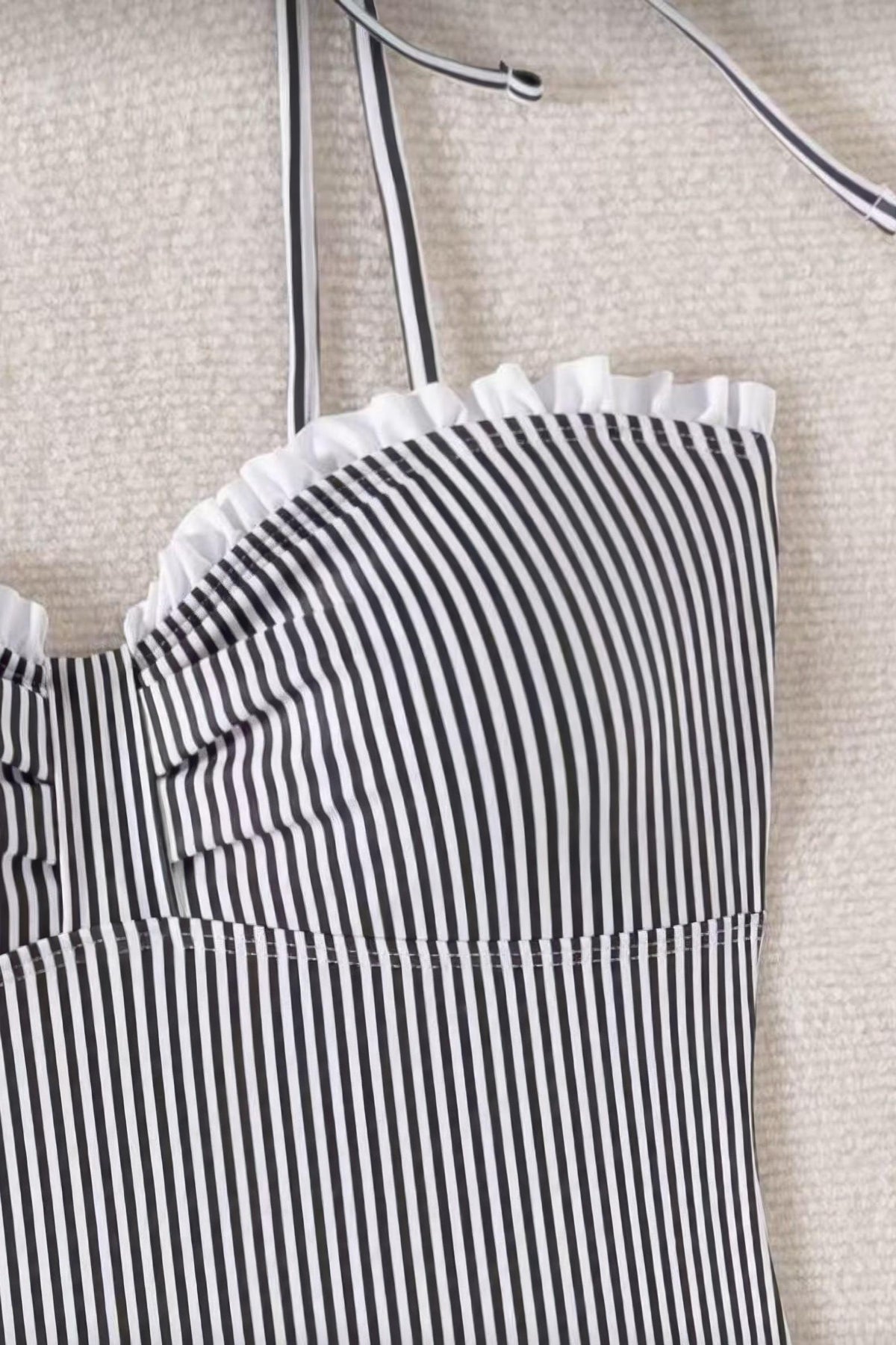 Seersucker Tie Shoulder One Piece Swimsuit