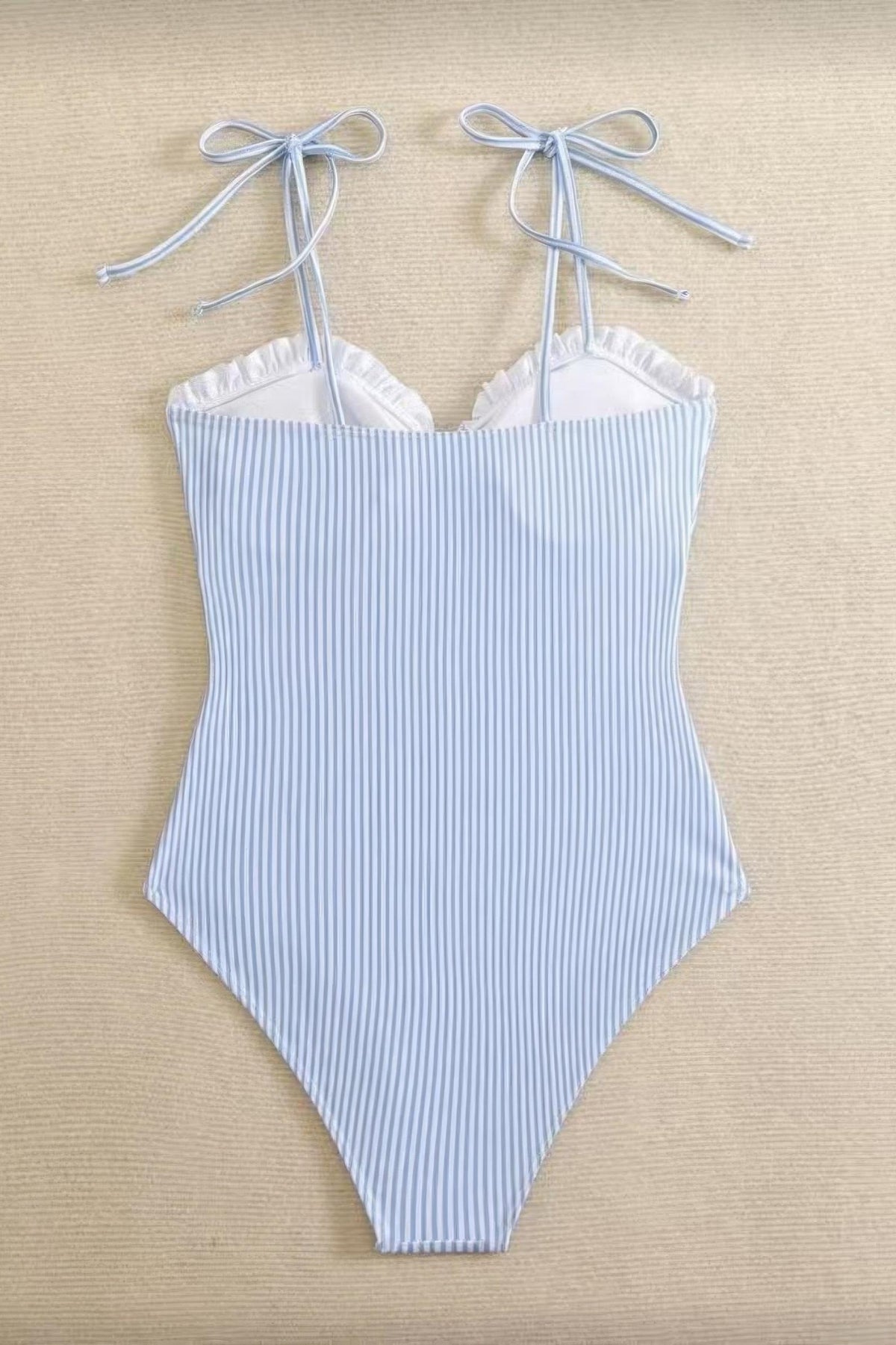 Seersucker Tie Shoulder One Piece Swimsuit