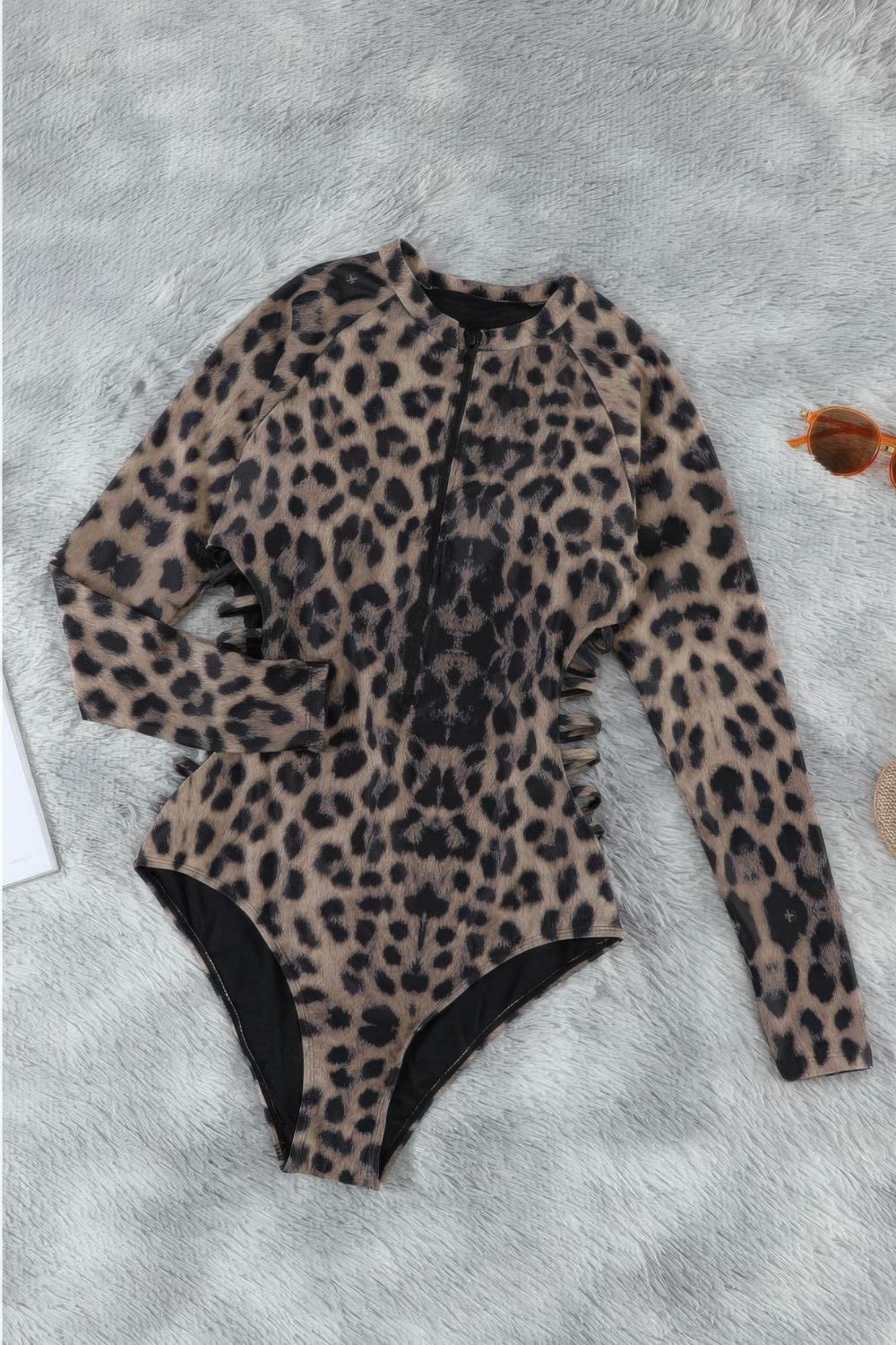Manga larga hueca, monokini de surf con cremallera y pierna alta