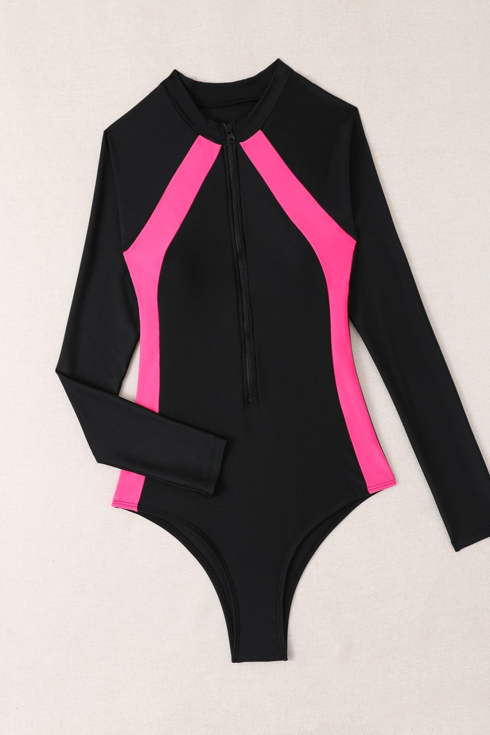 Stripe-Zipper-Long-Sleeve-UV-Protection-One-Piece-Swimsuit_4
