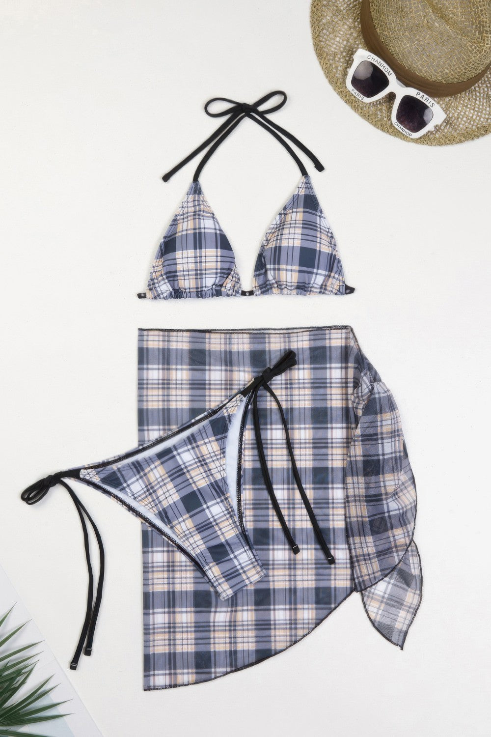 Conjunto de bikini de tres piezas con pañuelo para atar