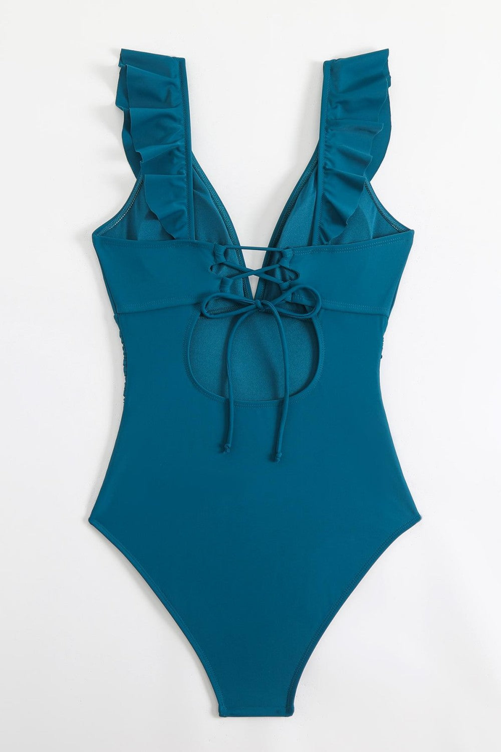 Vintage Deep V Ruffle Belted One Piece Swimsuit