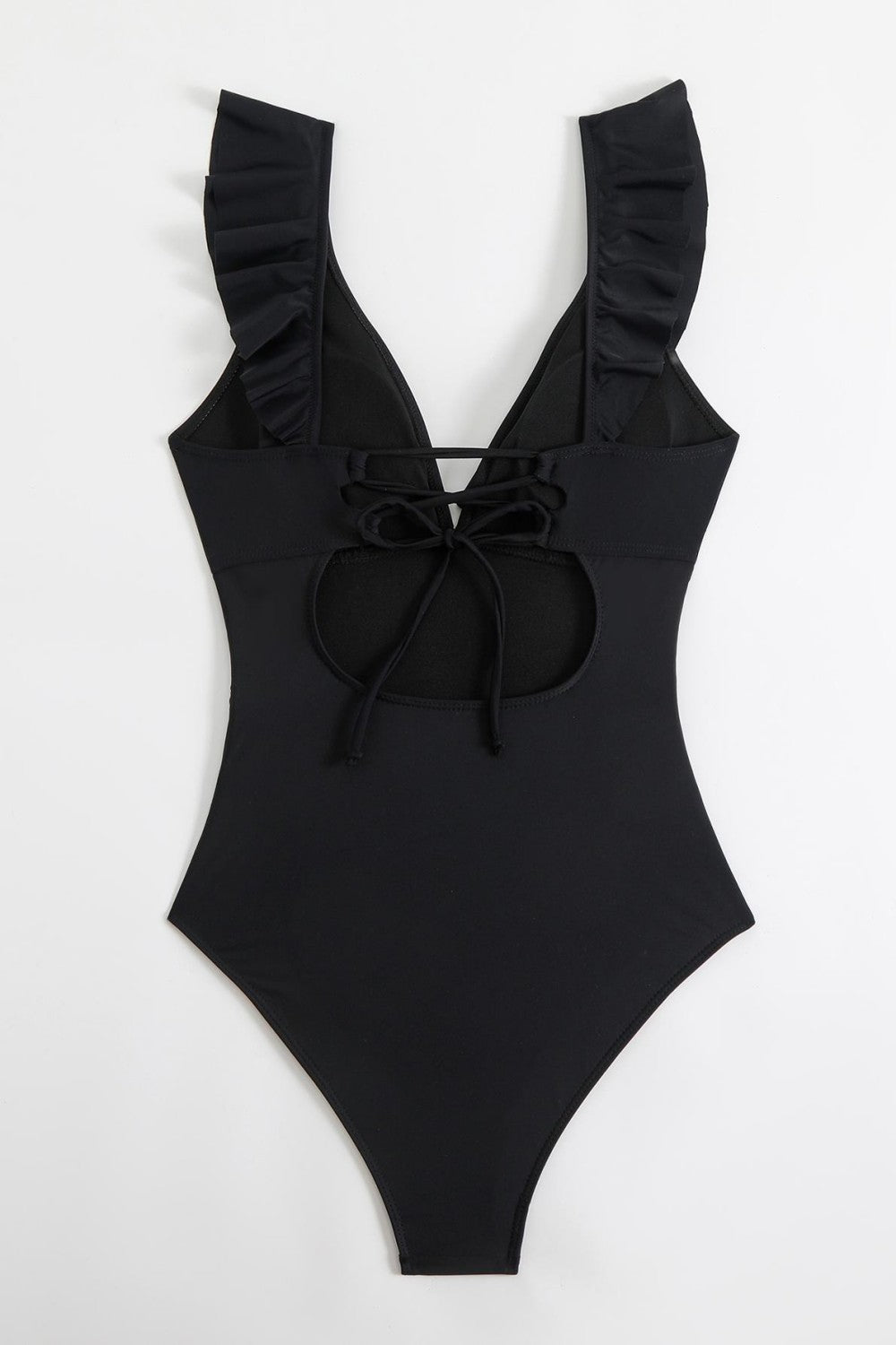 Vintage Deep V Ruffle Belted One Piece Swimsuit