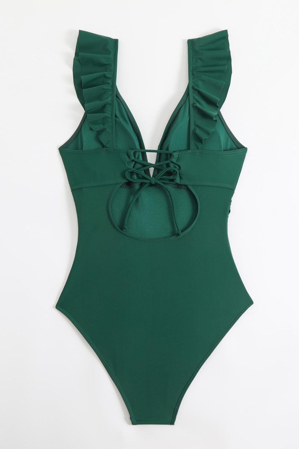 Vintage Deep V Ruffle Belted One Piece Swimsuit