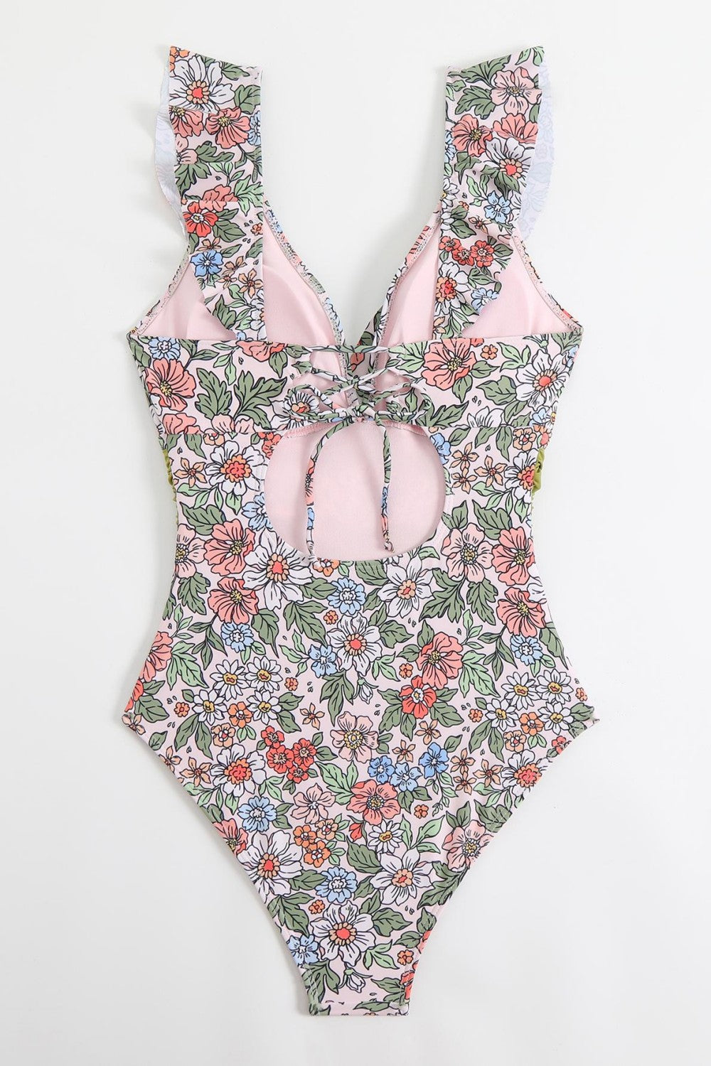 Vintage Deep V Ruffle Belted One Piece Swimsuit