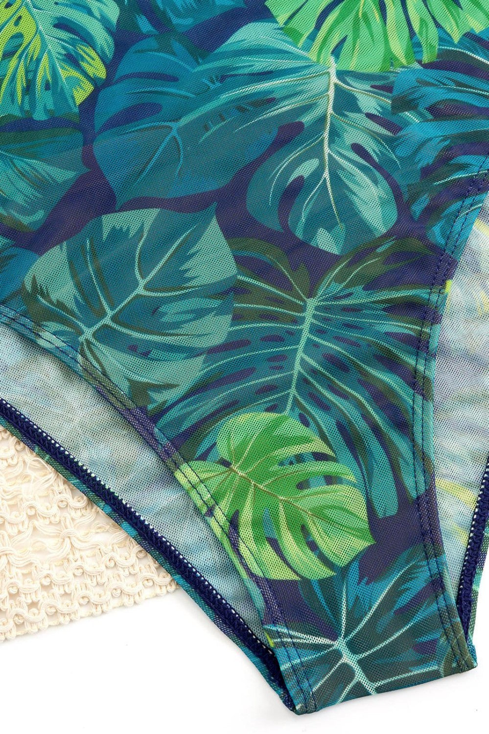 Vintage Print Zipper One-Piece Swimsuit