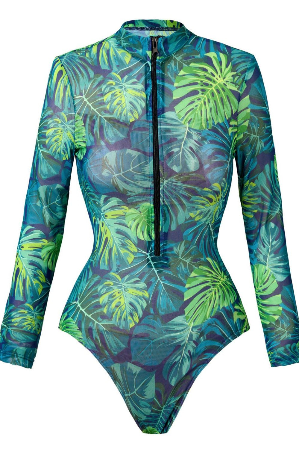 Vintage Print Zipper One-Piece Swimsuit