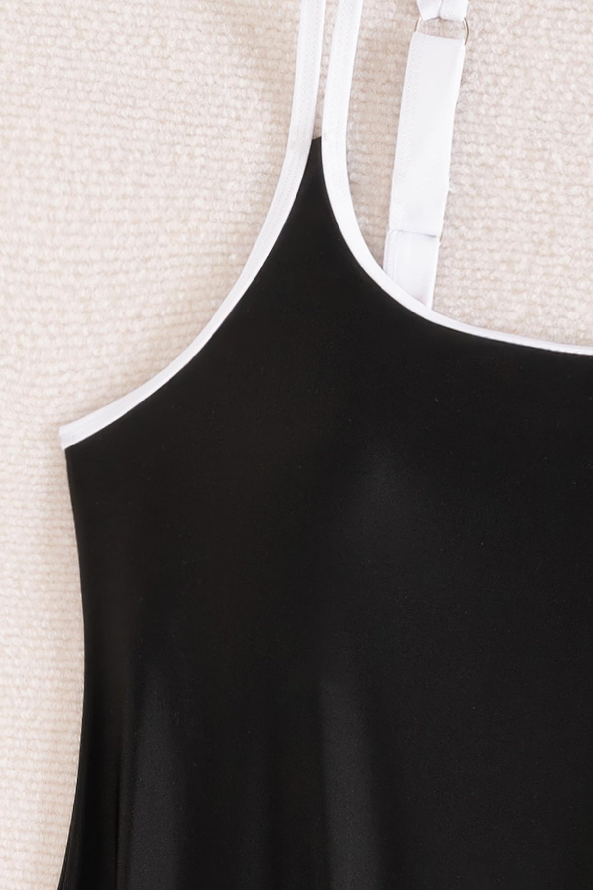 Contrast Trim Loose Fit Tankini Set Boy Shorts Swimsuit with Pockets