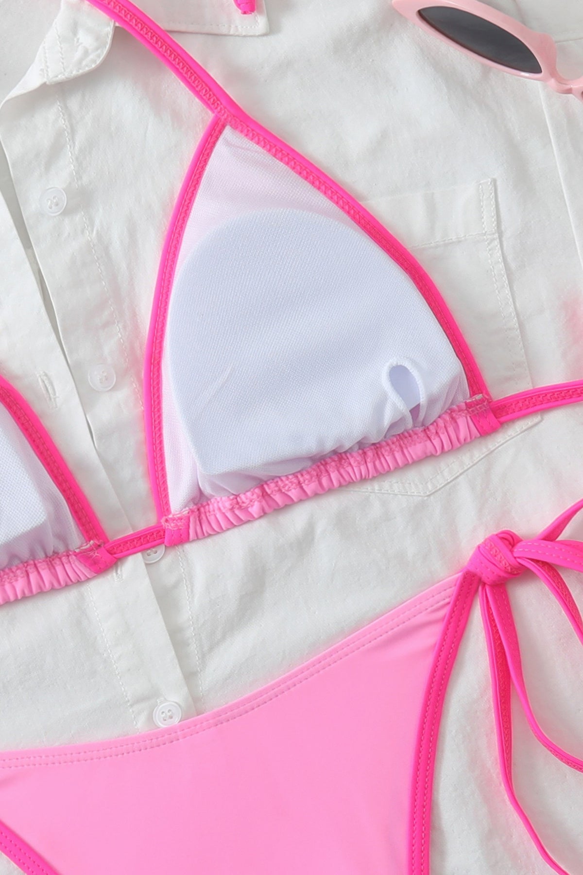 Contrast Trim Triangle Bikini Set Side Tie Two Piece Swimsuit