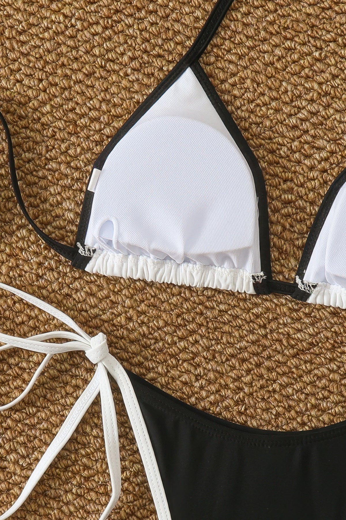 Contrast Trim Triangle Bikini Set Side Tie Two Piece Swimsuit