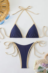 Contrast Trim Triangle Bikini Set Side Tie Two Piece Swimsuit