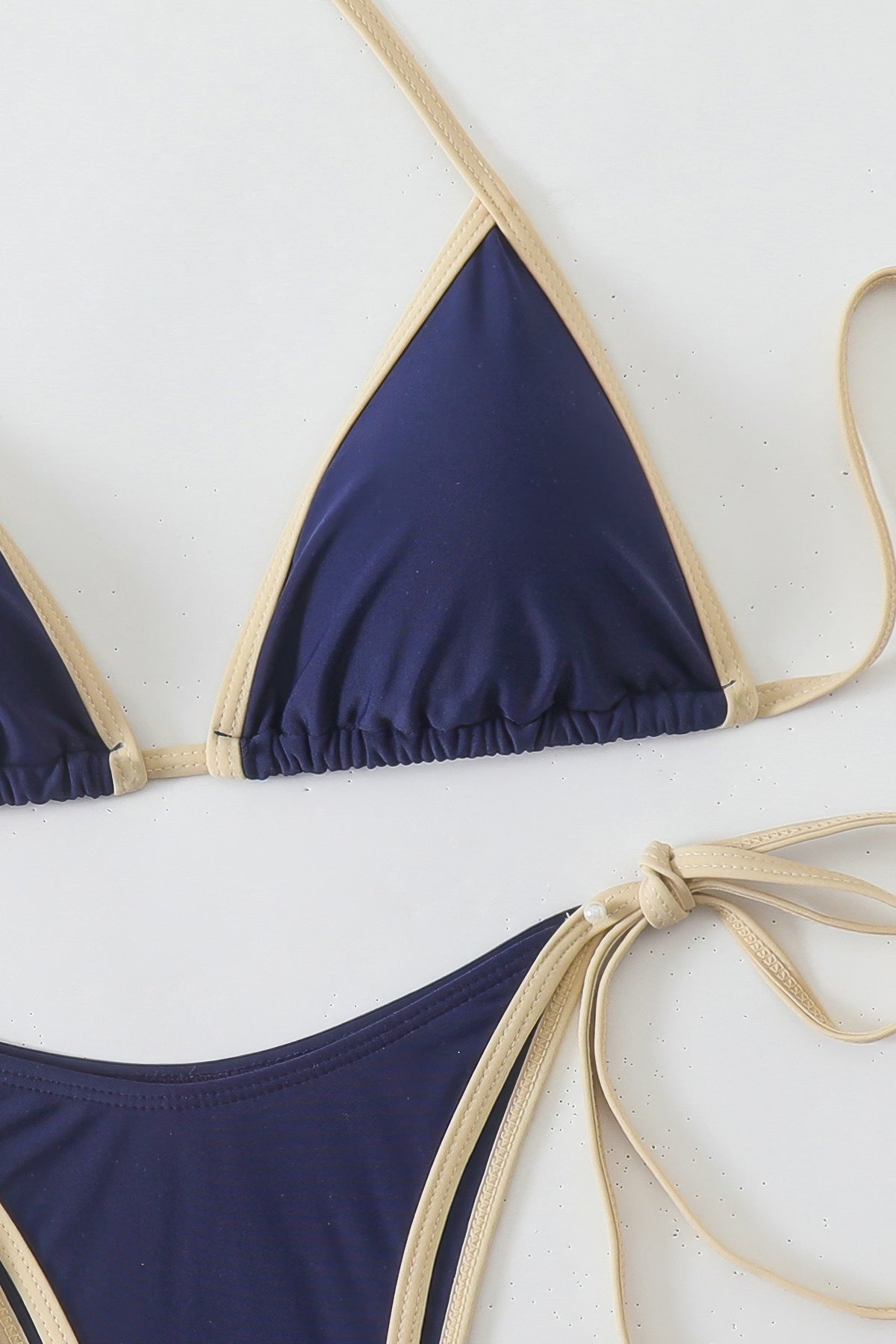 Contrast Trim Triangle Bikini Set Side Tie Two Piece Swimsuit