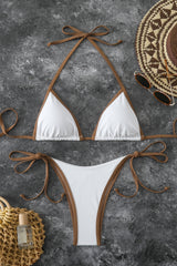 Contrast Trim Triangle Bikini Set Side Tie Two Piece Swimsuit