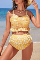 Floral Maternity Bikini Set - Ruffle High Waisted Two Piece Swimsuit