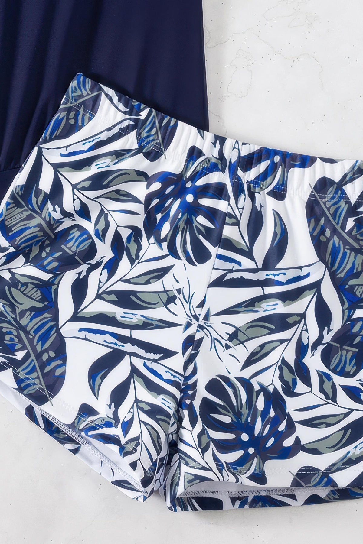 Floral Print Blouson Tankini Set Loose Fit Boy Shorts Two Piece Swimsuit