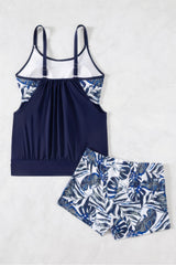 Floral Print Blouson Tankini Set Loose Fit Boy Shorts Two Piece Swimsuit