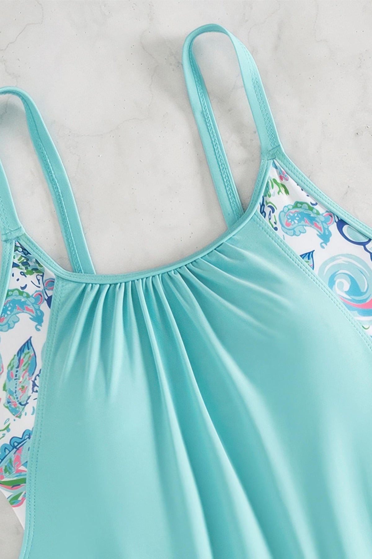 Floral Print Blouson Tankini Set Loose Fit Boy Shorts Two Piece Swimsuit