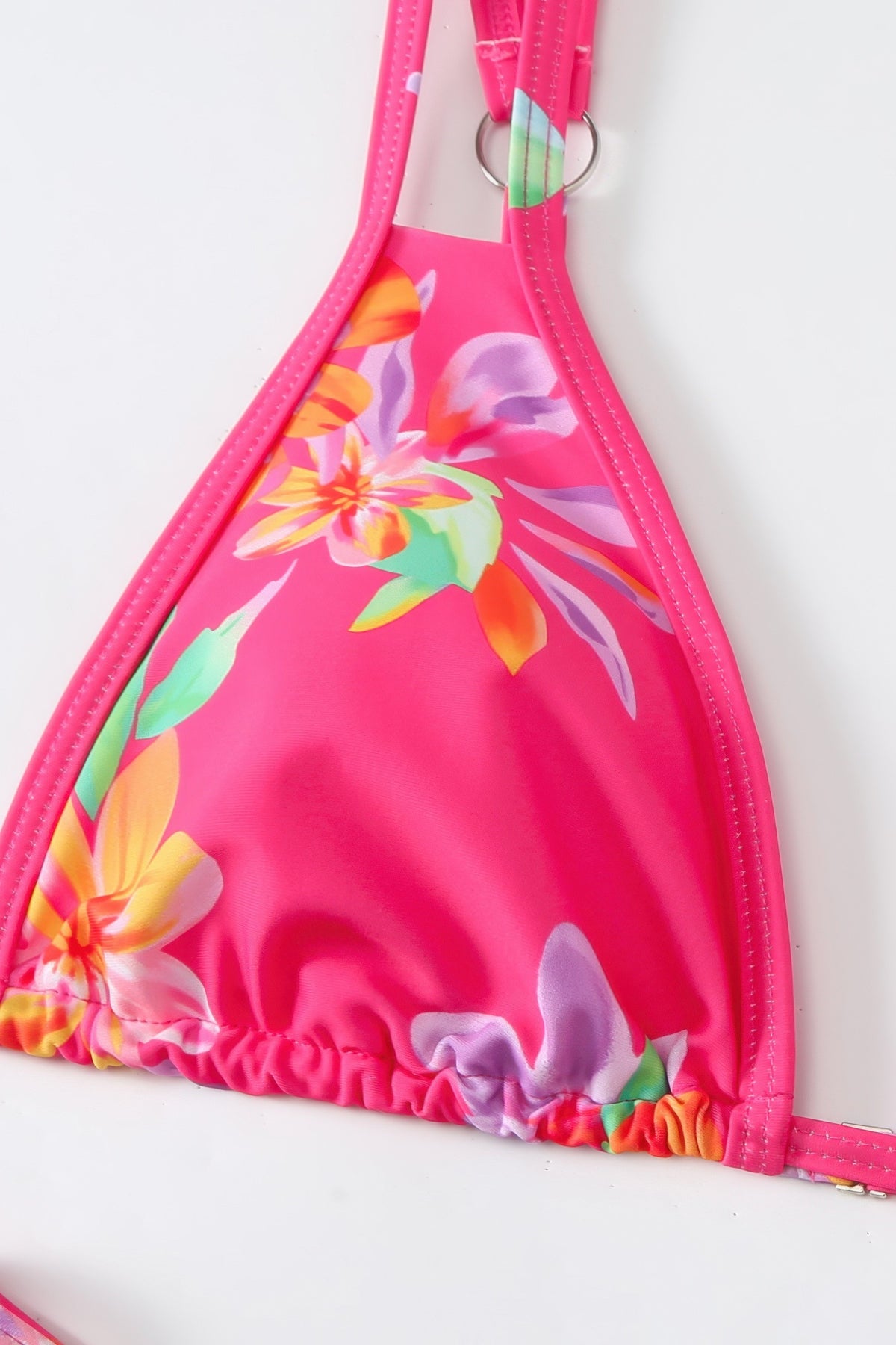 Floral Print Triangle Bikini Set High Cut Double Strap Two Piece Swimsuit