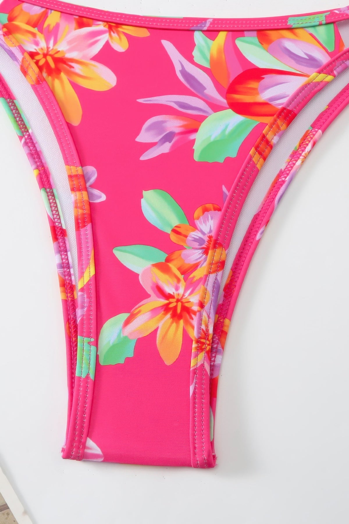 Floral Print Triangle Bikini Set High Cut Double Strap Two Piece Swimsuit