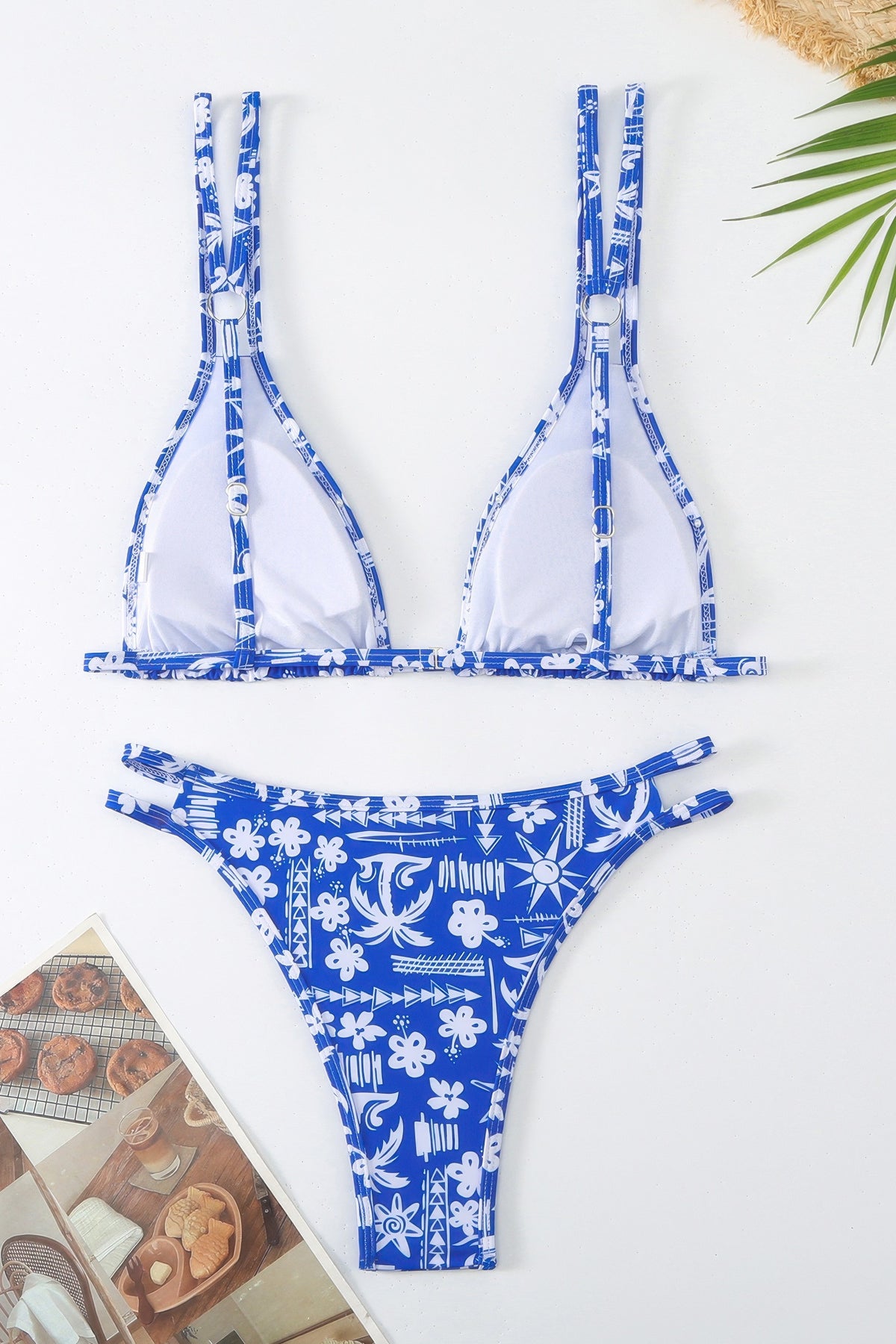 Floral Print Triangle Bikini Set High Cut Double Strap Two Piece Swimsuit