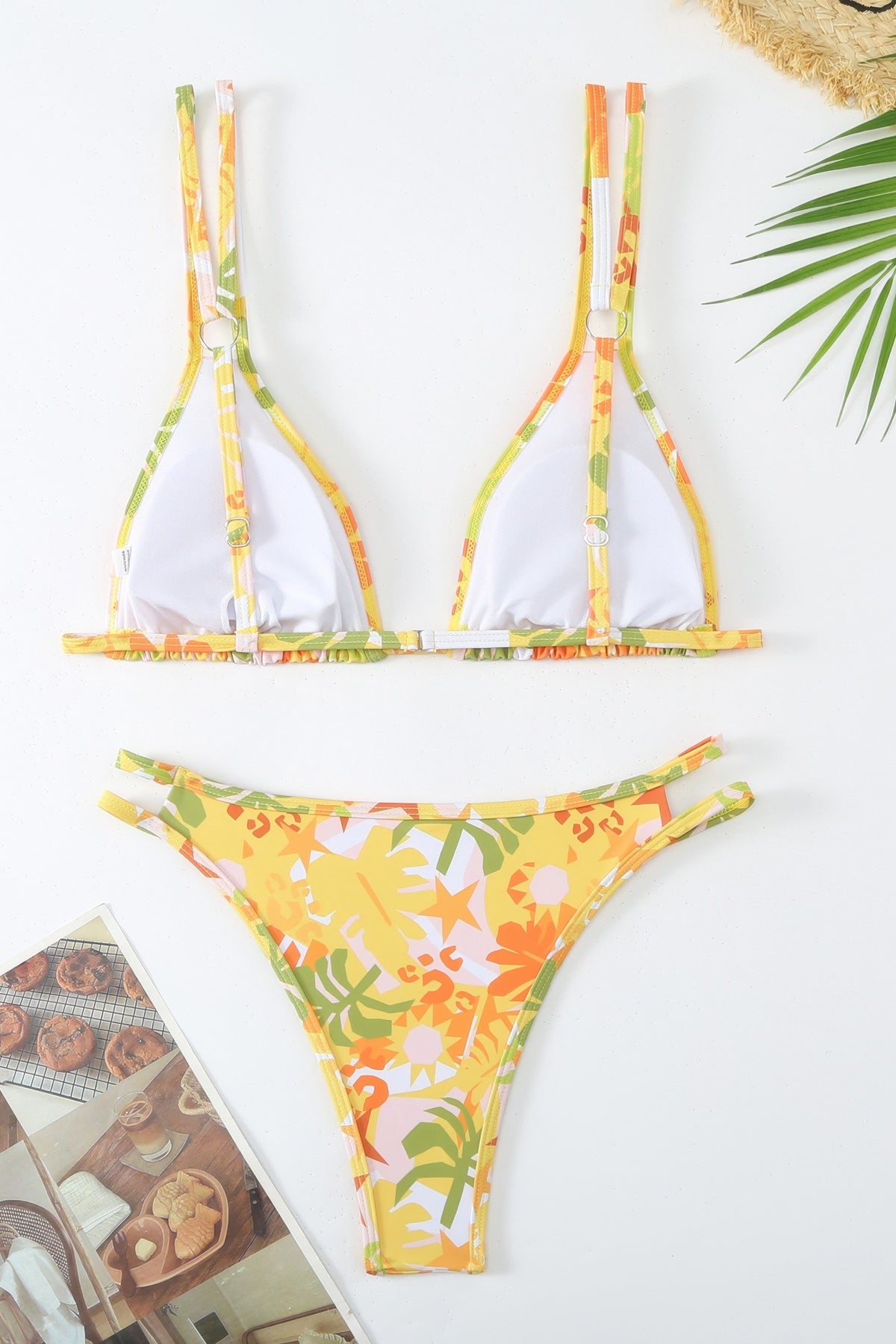 Floral Print Triangle Bikini Set High Cut Double Strap Two Piece Swimsuit