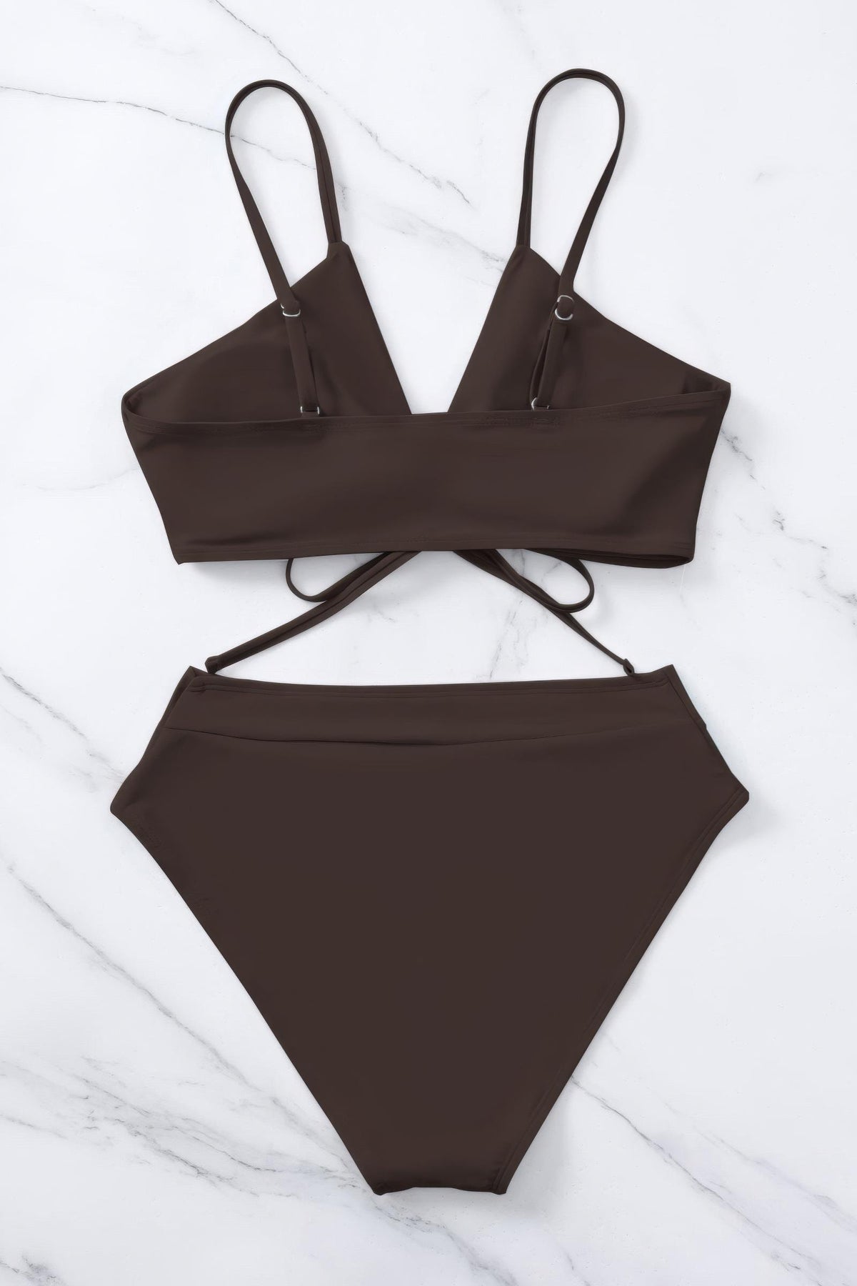 Front Tie O Ring High Waisted Bikini Set Cross Waist Two Piece Swimsuit