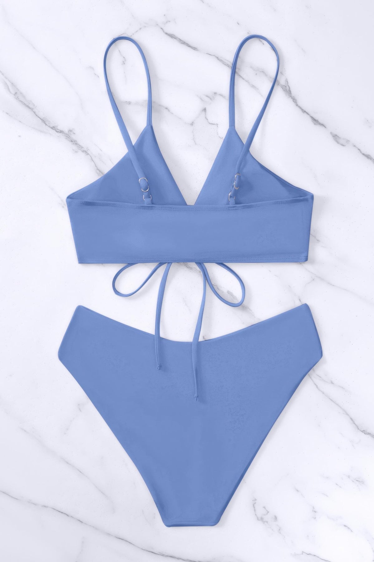Front Tie O Ring High Waisted Bikini Set Cross Waist Two Piece Swimsuit