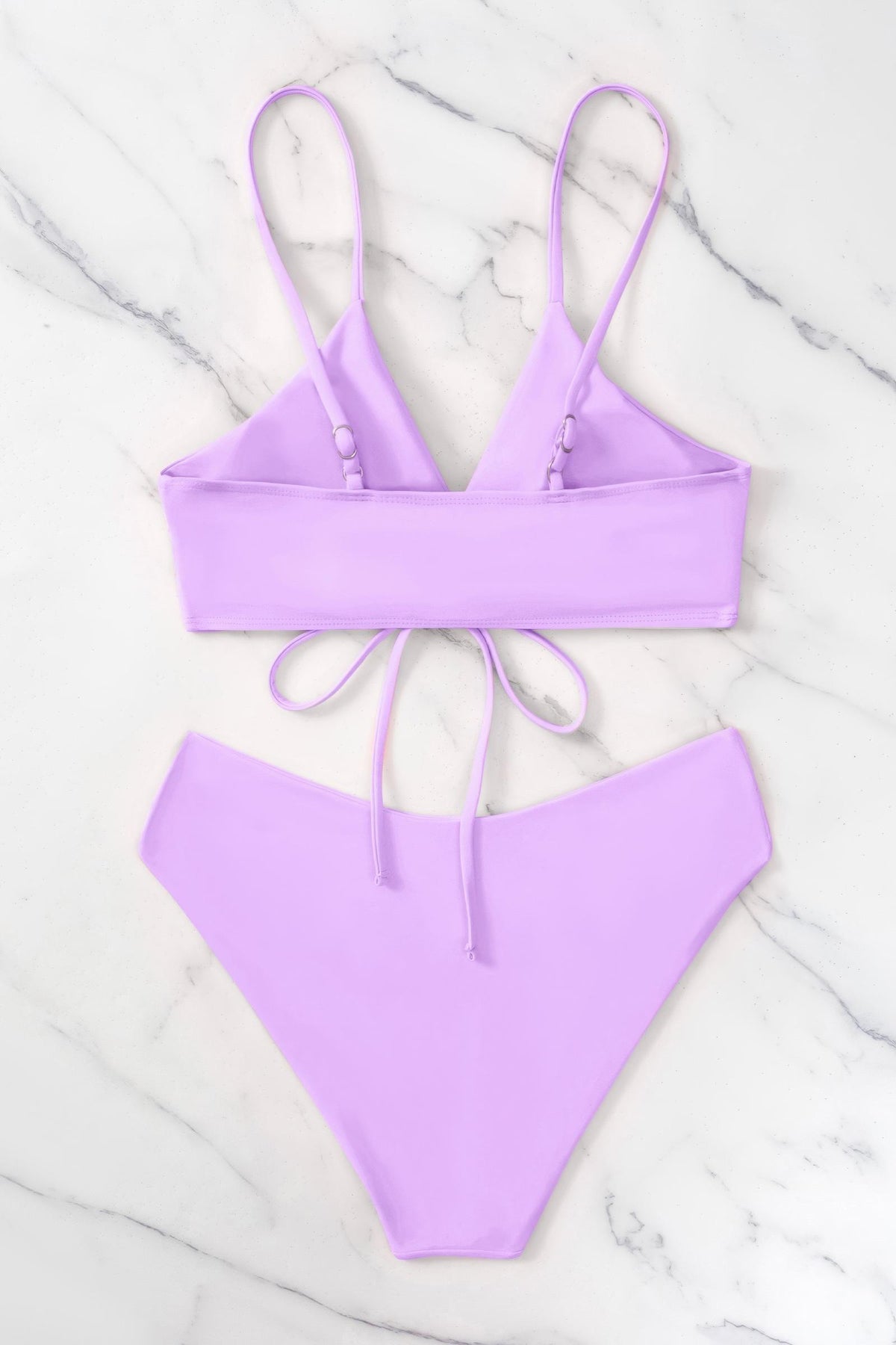 Front Tie O Ring High Waisted Bikini Set Cross Waist Two Piece Swimsuit