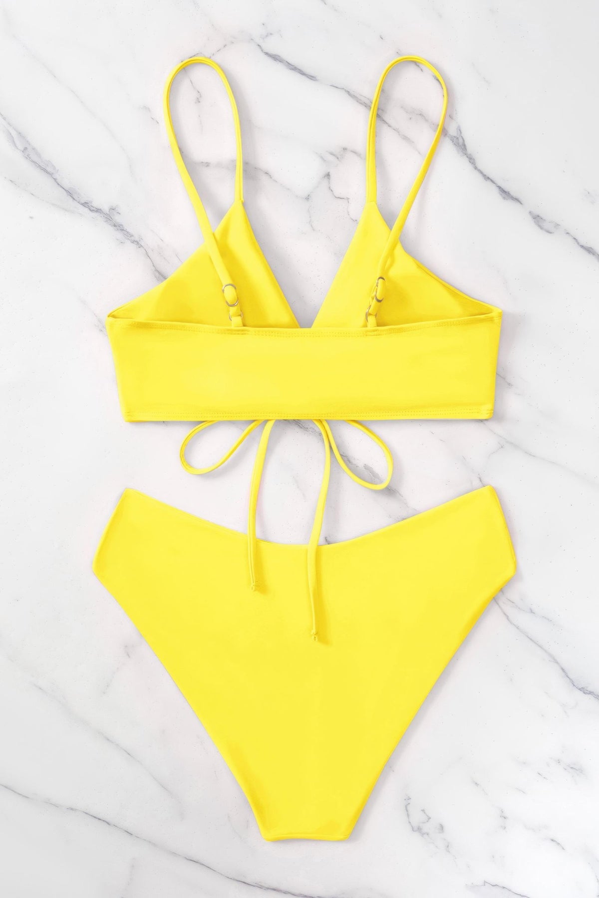 Front Tie O Ring High Waisted Bikini Set Cross Waist Two Piece Swimsuit