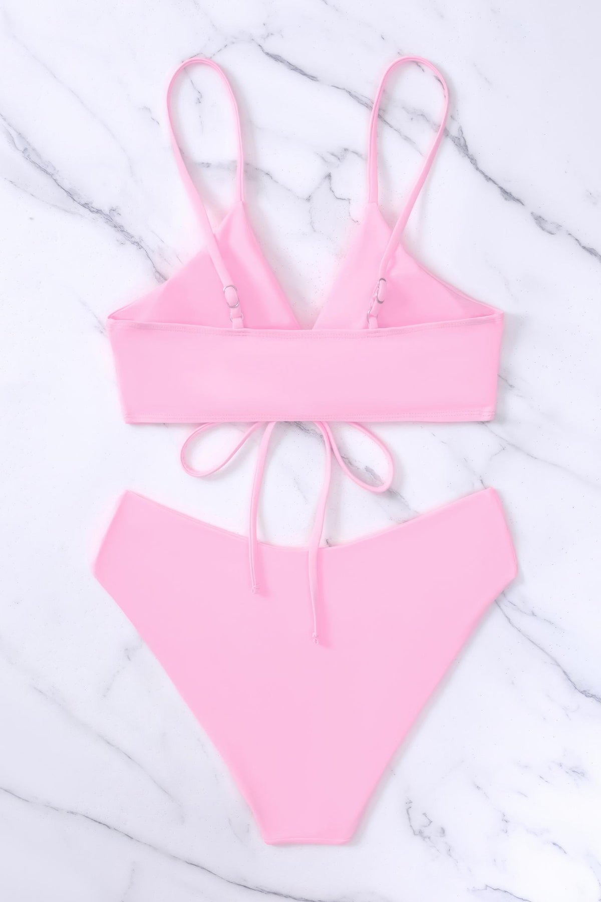 Front Tie O Ring High Waisted Bikini Set Cross Waist Two Piece Swimsuit
