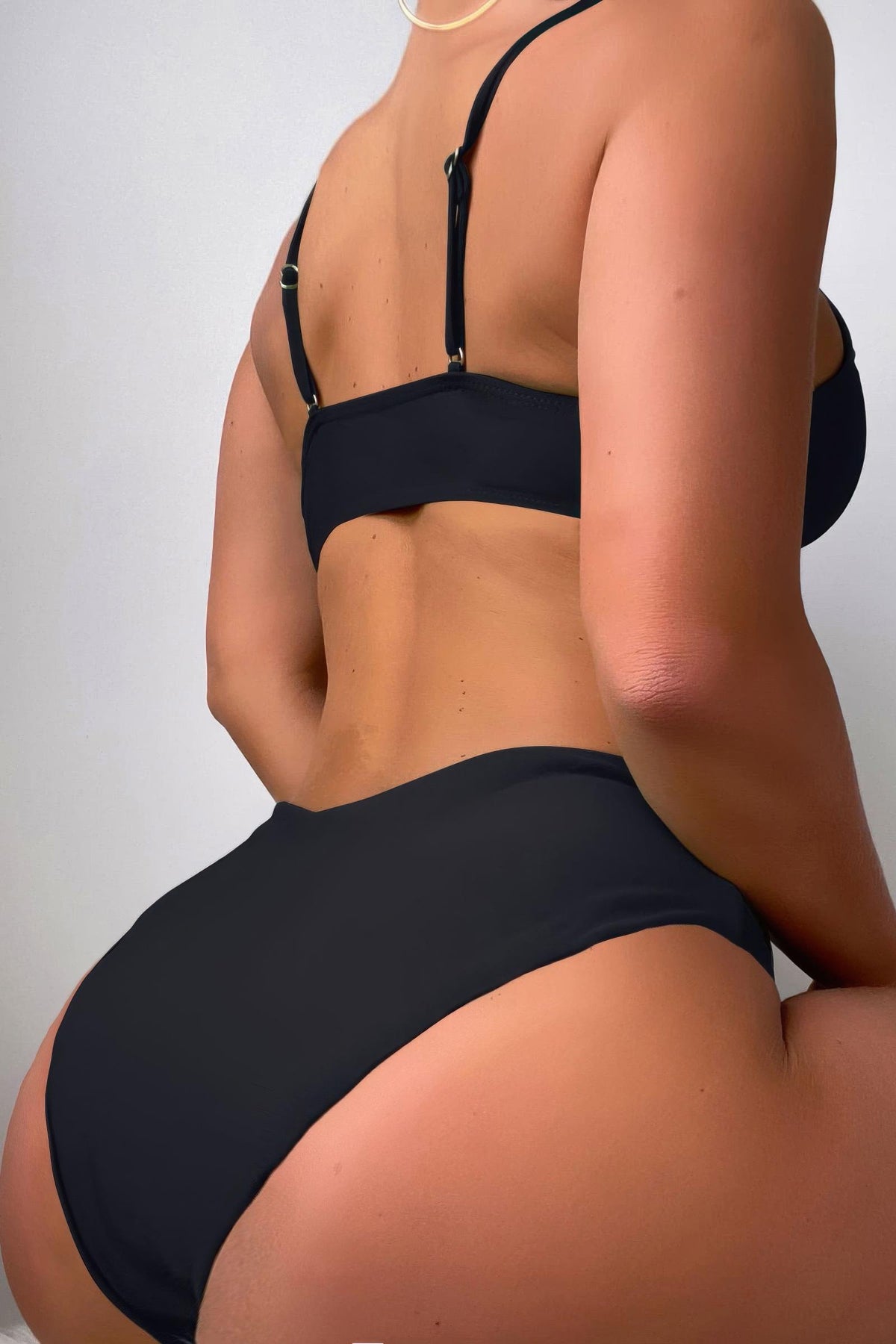 Front Tie O Ring High Waisted Bikini Set Cross Waist Two Piece Swimsuit
