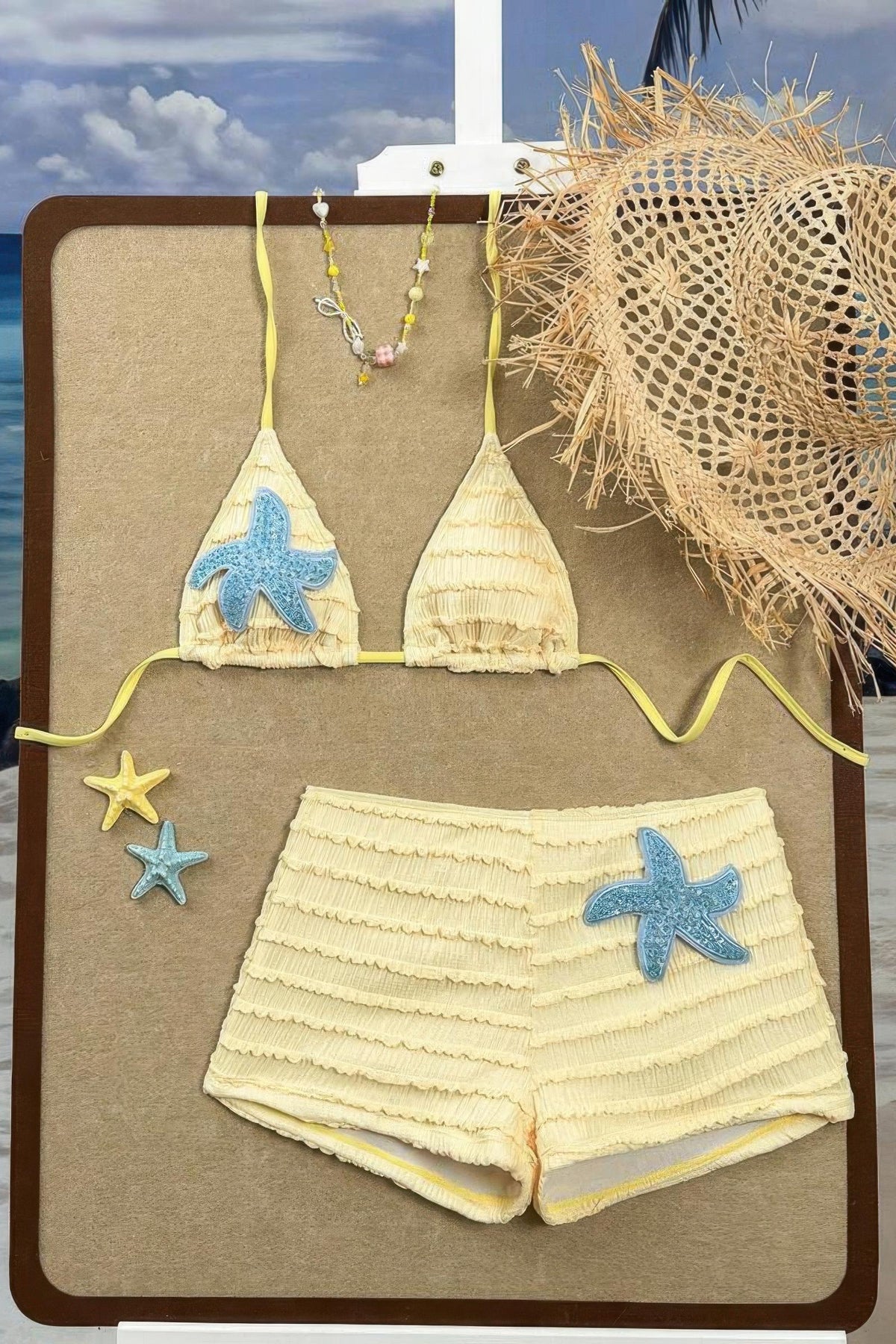 Glitter Starfish Smocked Triangle Bikini Set