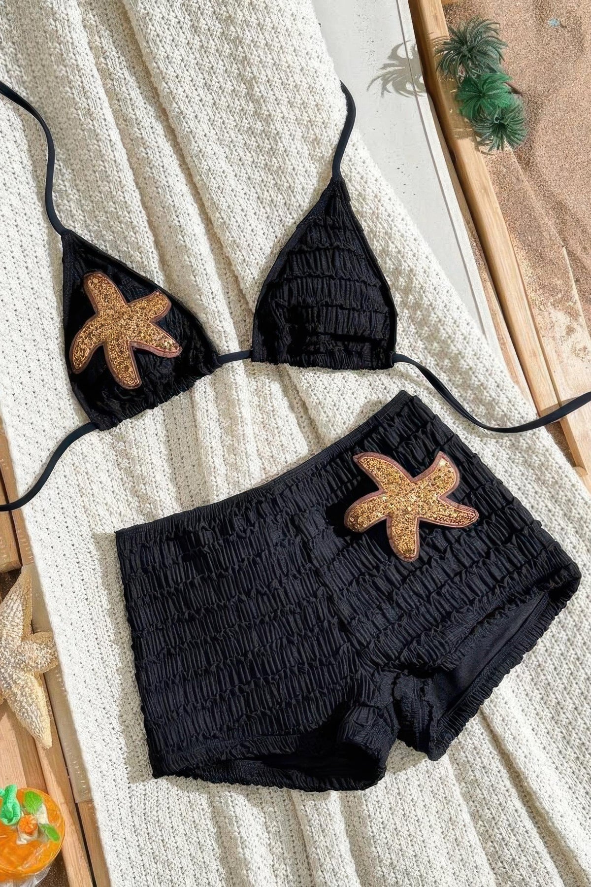 Glitter Starfish Smocked Triangle Bikini Set