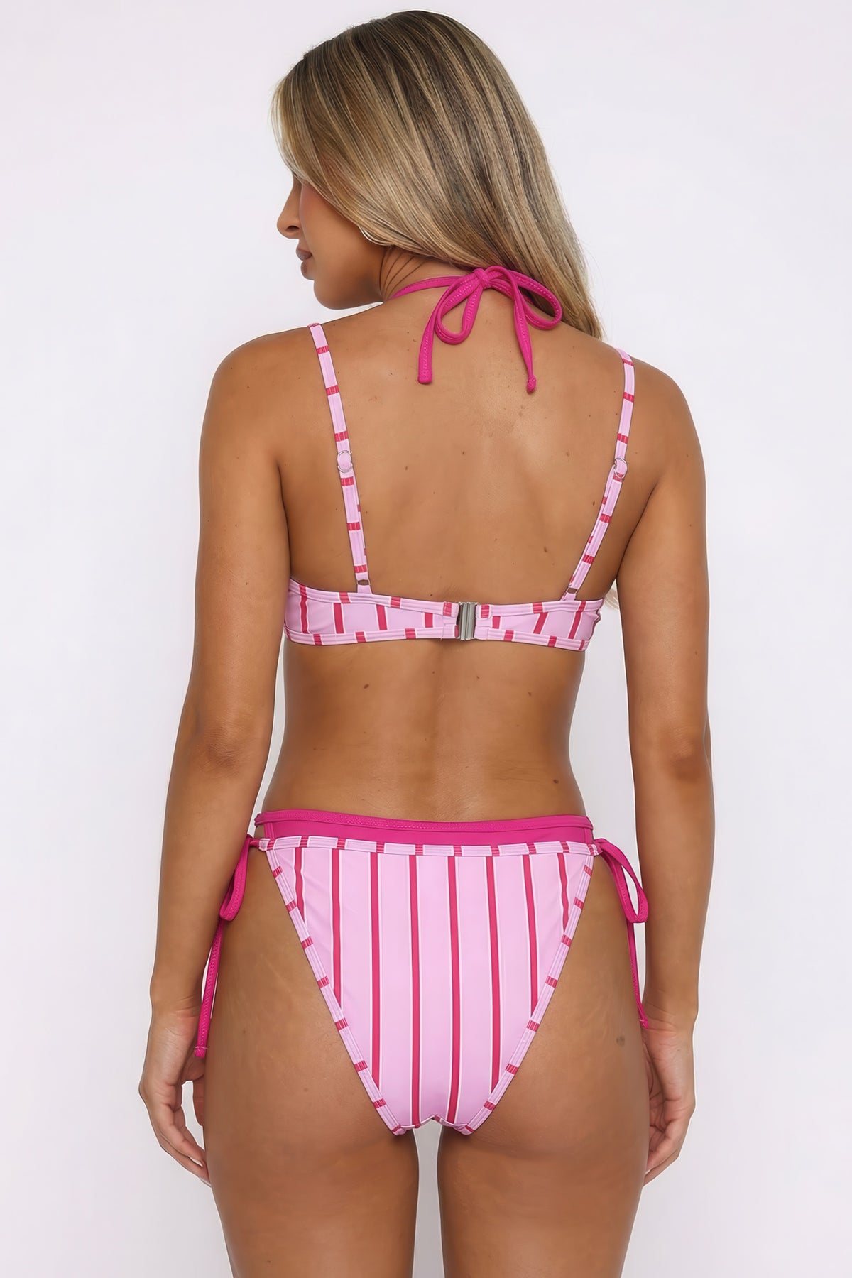 Layered Halter Bikini Set Side Tie High Cut Two Piece Swimsuit