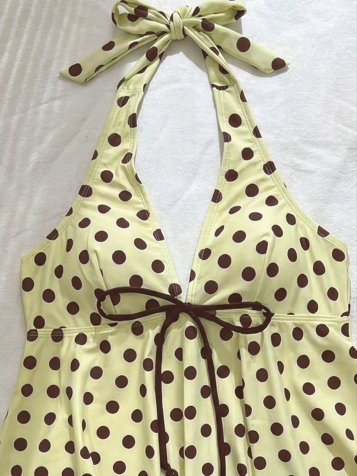 Polka Dot Halter Tankini Set Tie Back Thong Two Piece Swimsuit
