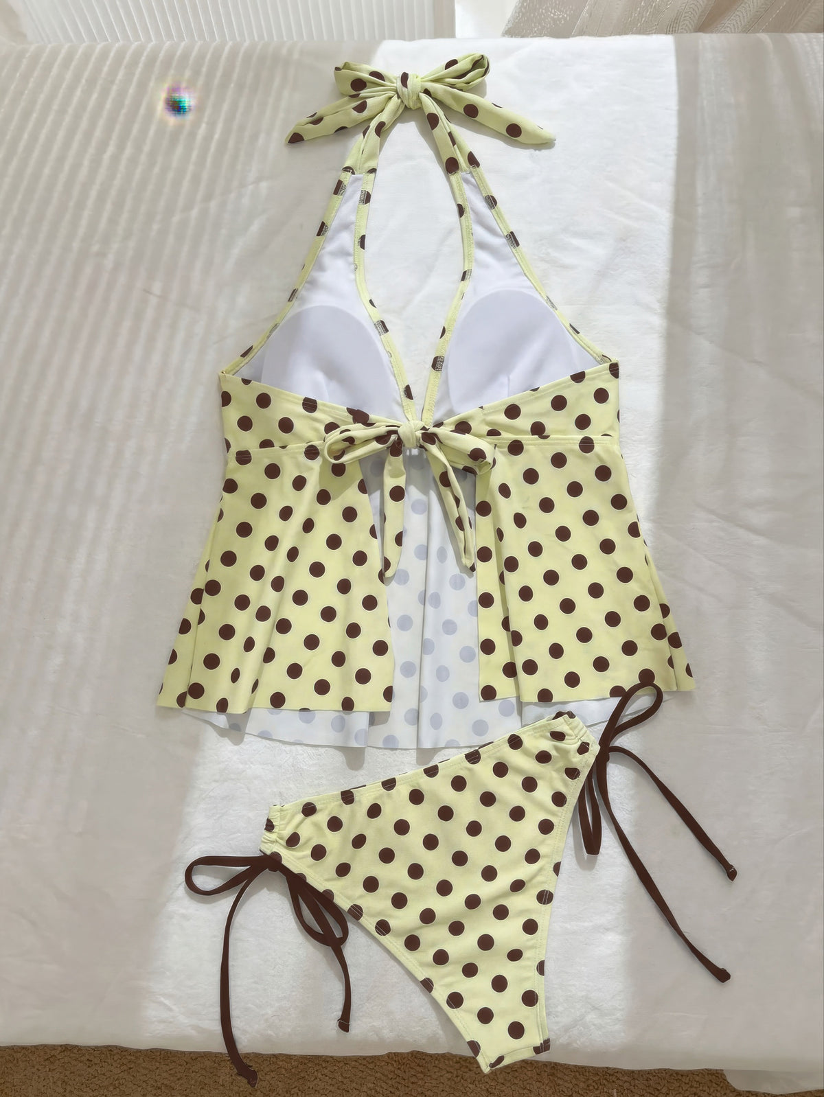 Polka Dot Halter Tankini Set Tie Back Thong Two Piece Swimsuit