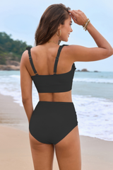 Ruffle Strap High Waisted Bikini - Ruched Tummy Control Swimsuit
