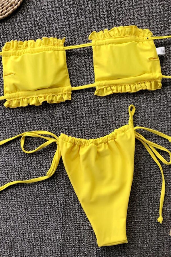 Bandgae-Ruffled-Hollow-Out-Bikini-Sets-Yellow
