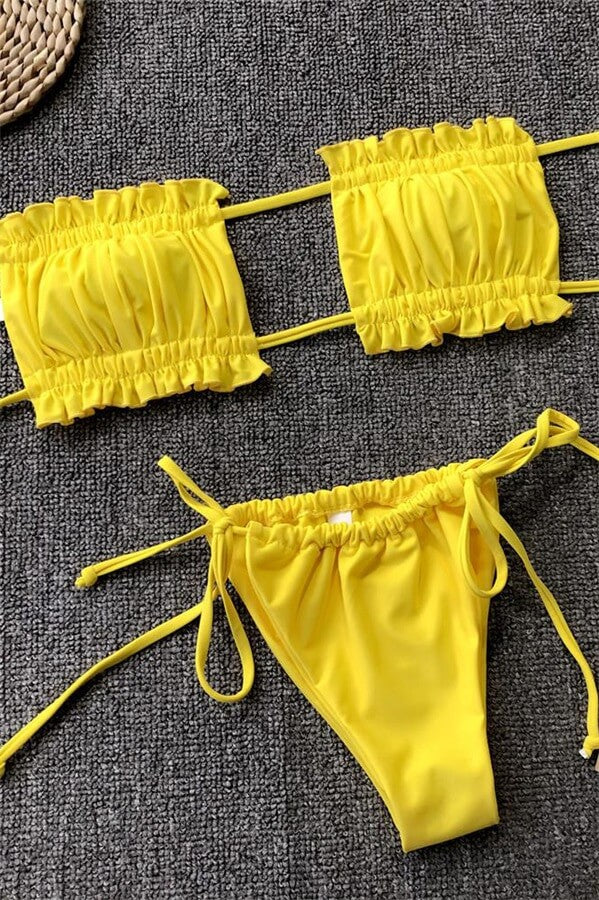 Bandgae-Ruffled-Hollow-Out-Bikini-Sets-Yellow